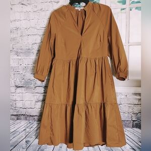 ONE ONE SIX AUTUMN BROWN MIDI PEASANT BOHO RUFFLE DRESS WOMEN'S SIZE M